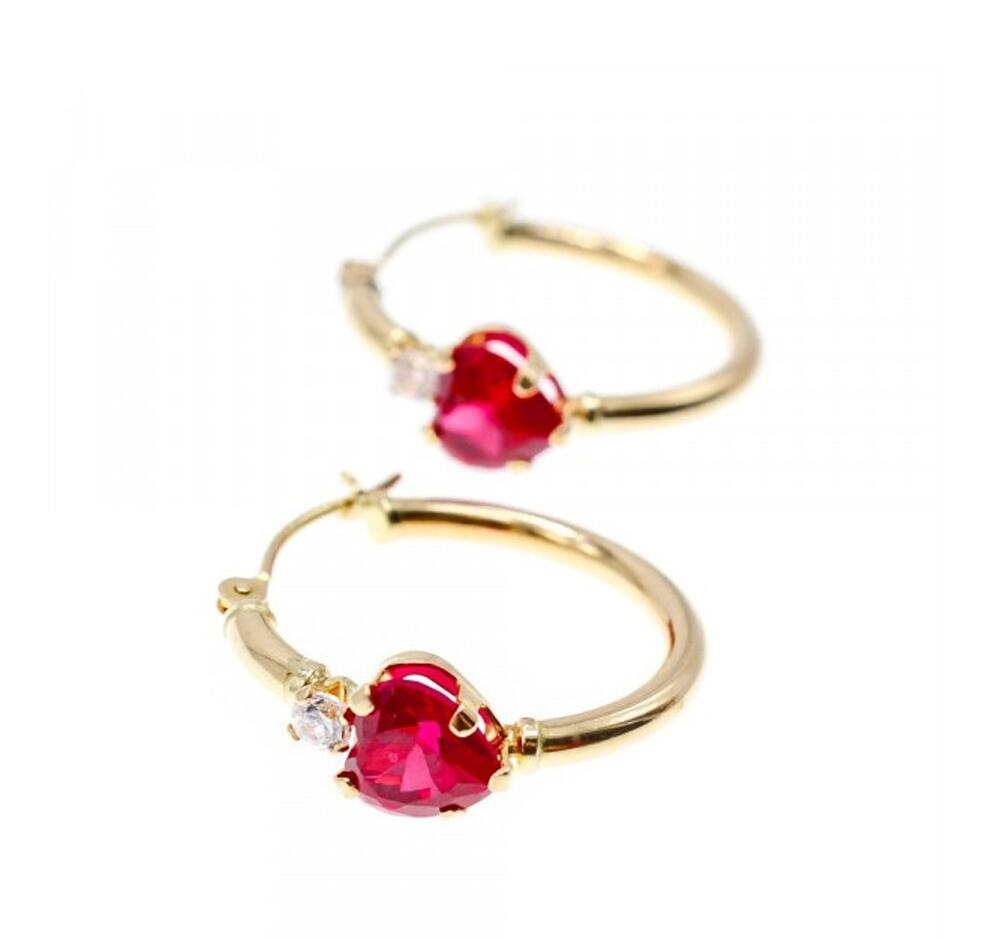 10K Yellow Gold Rubies & Diamonds Hearts Earrings